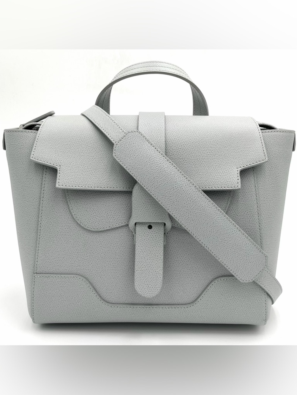 Senreve Midi Maestra Ice Grey Pebbled Leather 4-Way Convertible Bag